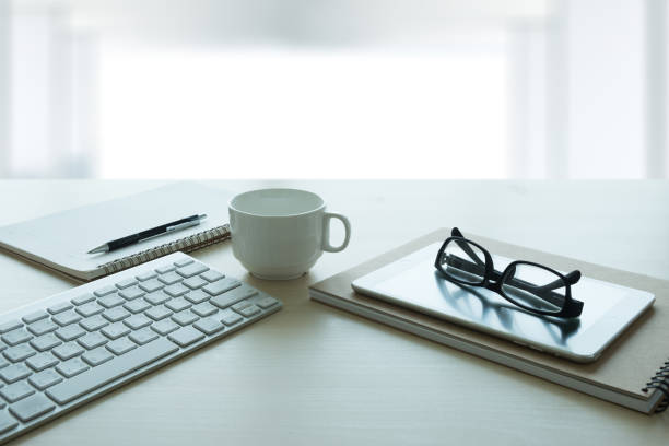 istock Close up of glasses and computer  business workplace work place in office 938113948