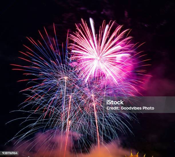 Abstract Colored Firework Background Used For Overlay New Year Festival Stock Photo - Download Image Now