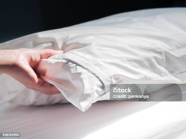 Using Zippered Dust Mites Pillow Covers Is The Easiest And Fastest Way To Protect Your Allergy Stock Photo - Download Image Now