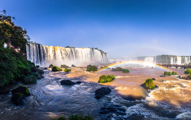 Foz Do Iguazu - June 23, 2017: Panorama of the Iguazu Waterfalls in Foz Do Iguazu, Brazil stock photo