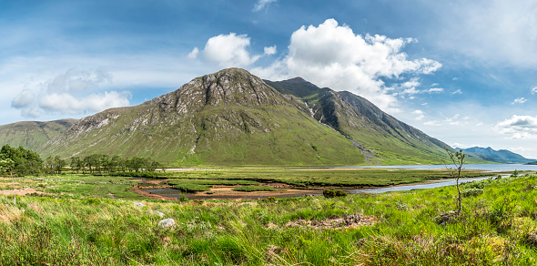 The paradisal landscape of Glen Etive with the mouth of River Etive , Scotland - Europe