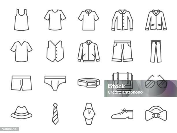 Men Clothes Icon Set Included The Icons As Shorts Workwear Fashion Jean Shirt Pants Accessories And More Stock Illustration - Download Image Now