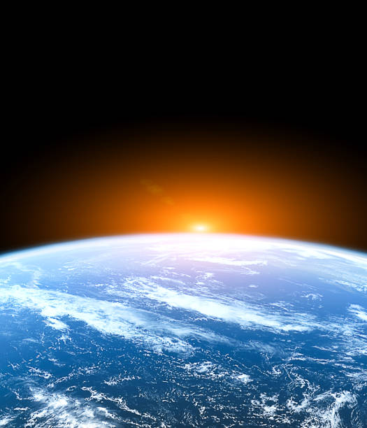 pianeta terra dallo spazio - satellite view earth globe sunrise foto e immagini stock
