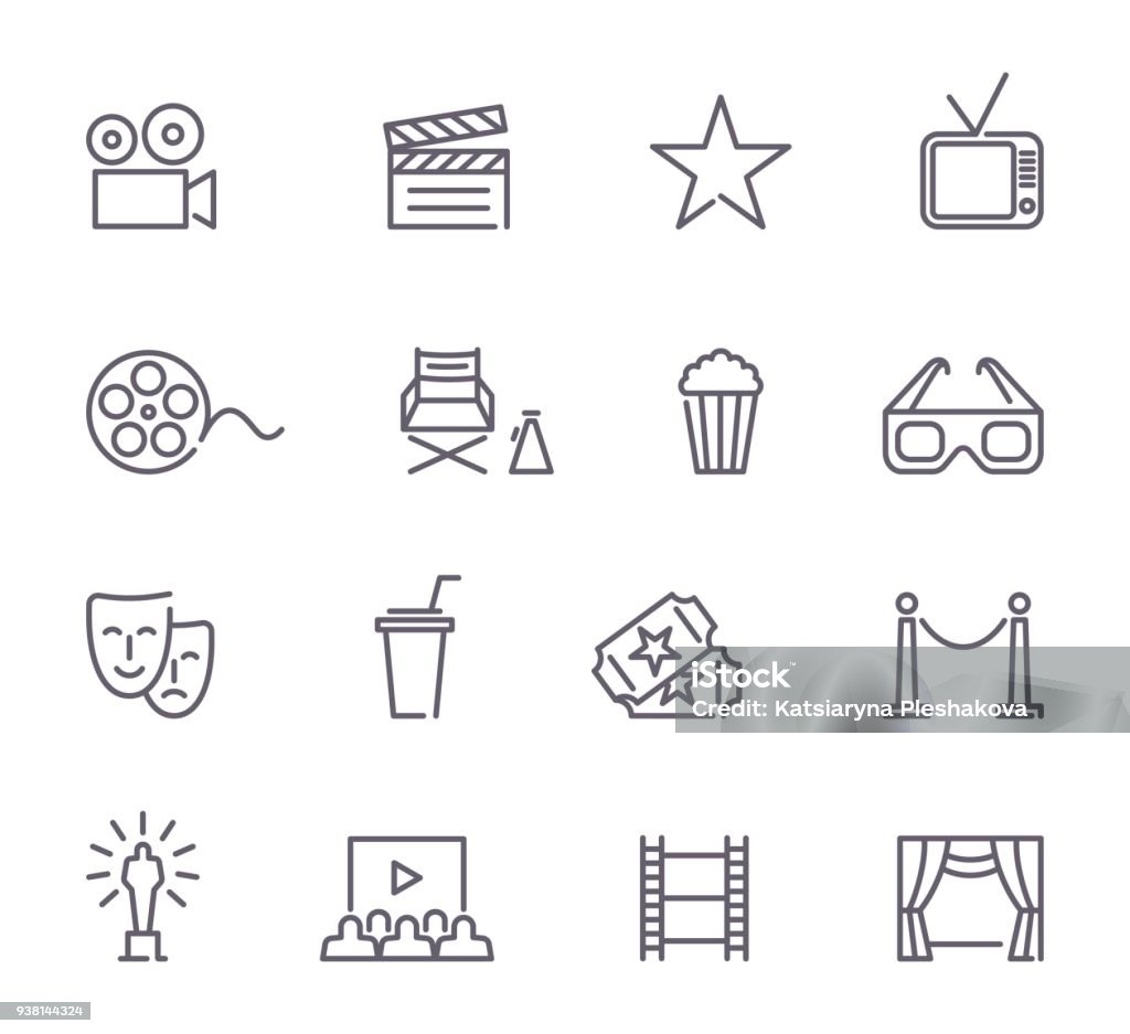 Cinema line icons Simple Set of Cinema Related Vector Line Icons Icon Symbol stock vector