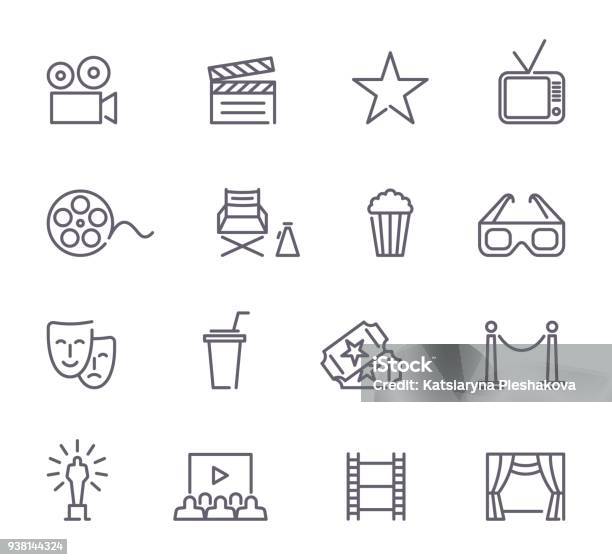 Cinema Line Icons Stock Illustration - Download Image Now - Icon Symbol, Movie Theater, Movie