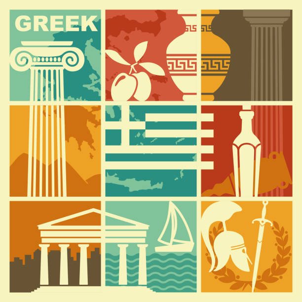 Set of vector images on the theme of ancient Greece