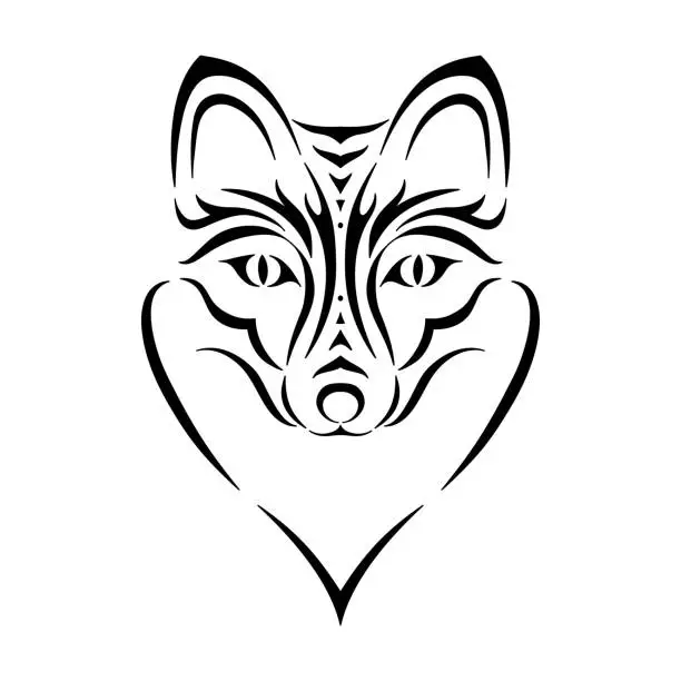 Vector illustration of Isolated black outline head of fox on white background. Line face portrait. Tattoo.