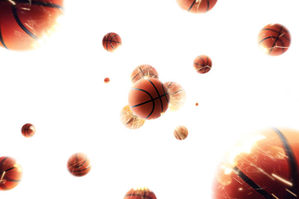istock Basketball balls with fire sparks in action. White isolated 938158104