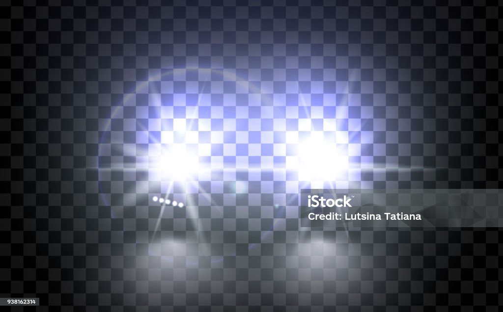 Vector bright train lights for your design. Cars flares light effect. Vector bright train lights for your design. Car lights realistic composition of night urban scenery and stylish automobile silhouette with headlights and shadows Headlight stock vector