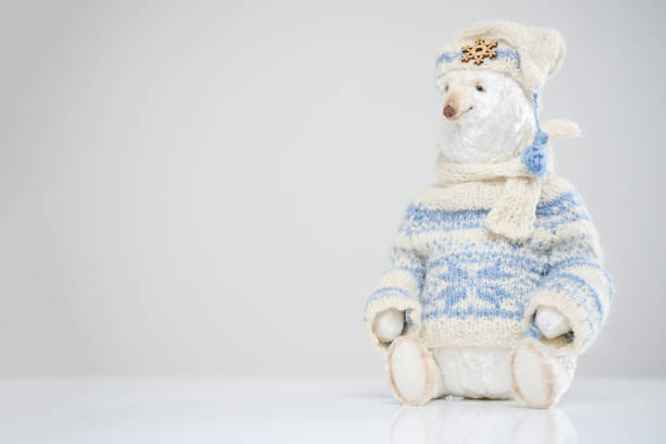 istock Woolen polar bear knitted sweater hat scarf toy 938167354