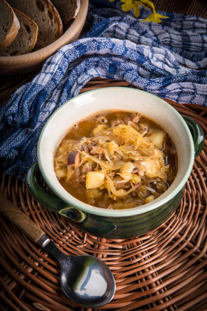 istock Traditional russian sour cabbage soup. 938171372