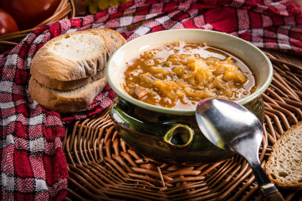istock Traditional russian sour cabbage soup. 938173850