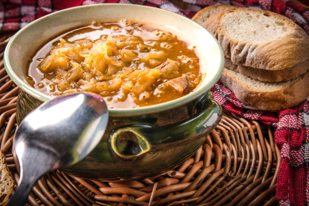 istock Traditional russian sour cabbage soup. 938174084