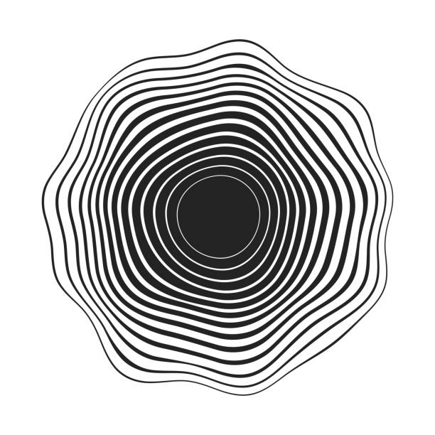 czarne koncentryczne faliste linie, które sprawiają, że zaokrąglony abstrakcyjny kształt organiczny - concentric stock illustrations