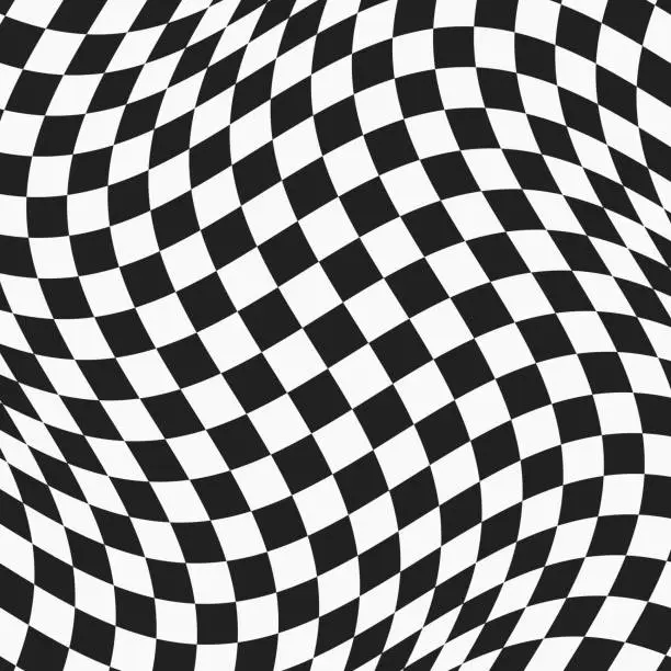 Vector illustration of black and white checkered wavy surface
