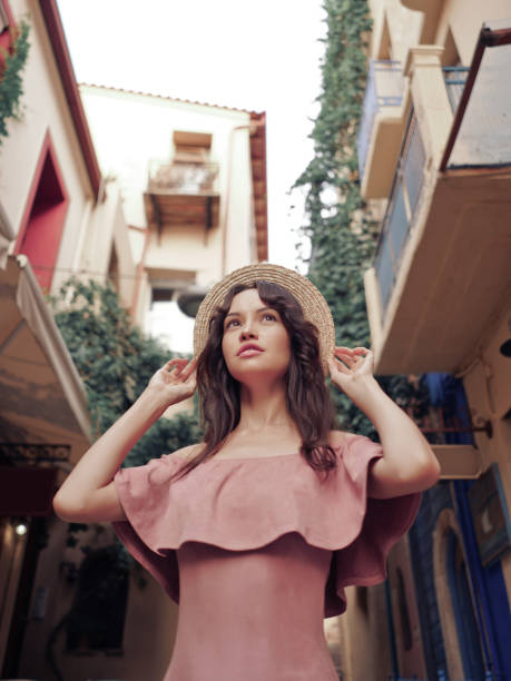 istock Stylish woman walking in old town 938182582