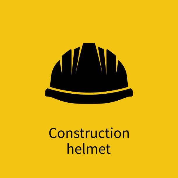 Construction helmet silhouette Construction helmet silhouette. Pictogram safety hat. Plastic headwear. Vector illustration flat design. Isolated on yellow background. hard hat stock illustrations