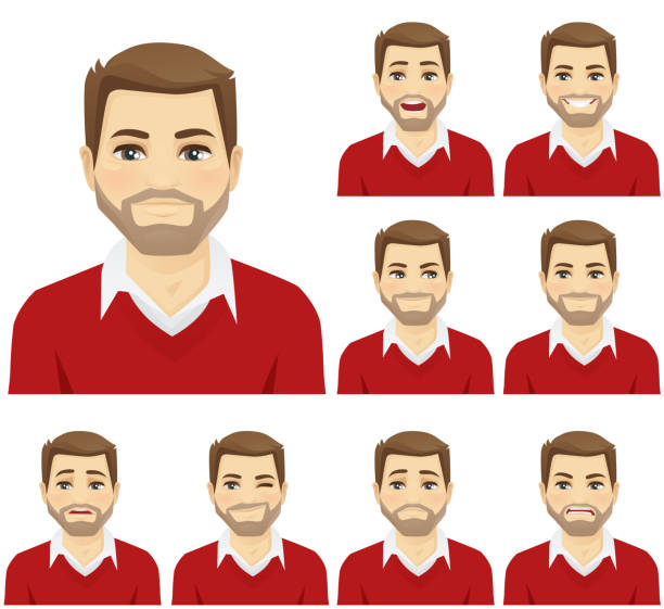 Man emotion set Man with different facial expressions set vector illustration young man wink stock illustrations