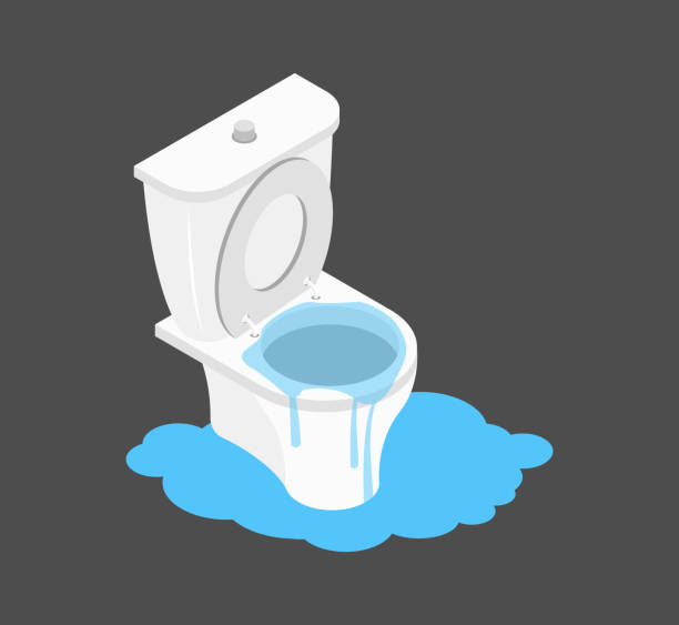 Toilet clogged Isometry. Leakage canalization. Litter in WC vector art illustration