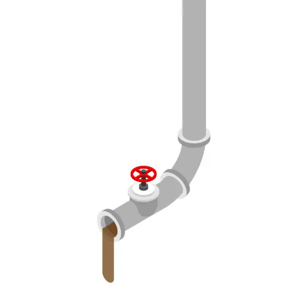 Vector illustration of Drain pipe isolated. Sewerage. Tapping water supply.