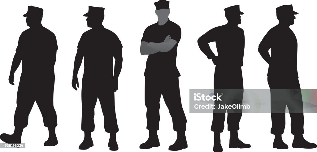 Marine Soldier Silhouettes Vector silhouettes of a group of five marines standing. Armed Forces stock vector