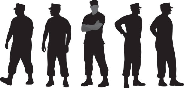 Marine Soldier Silhouettes Vector silhouettes of a group of five marines standing. us military silhouette stock illustrations