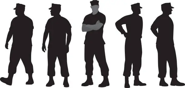 Vector illustration of Marine Soldier Silhouettes