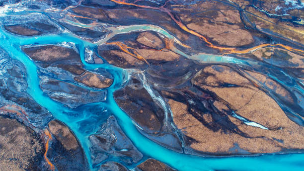 istock Aerial view and top view river in Iceland. Beautiful natural backdrop. 938211218