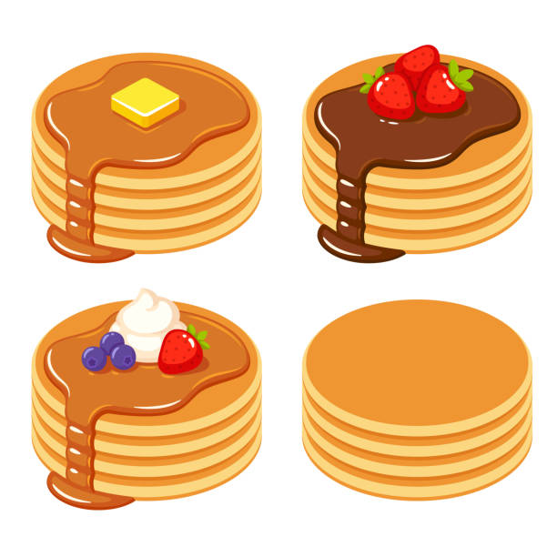 ilustrações de stock, clip art, desenhos animados e ícones de set of different pancakes - pancake buttermilk buttermilk pancakes equipment