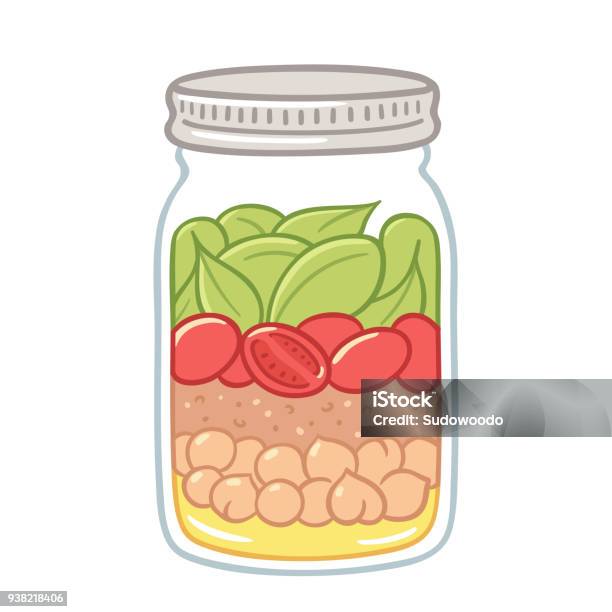Salad In A Jar Illustration Stock Illustration - Download Image Now - Jar, Mason Jar, Illustration