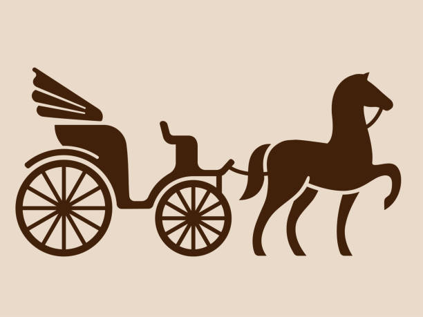 Vintage horse drawn carriage Vintage horse drawn carriage. Stylized silhouette of horse and passenger buggy. Isolated vector illustration. animal drawn stock illustrations