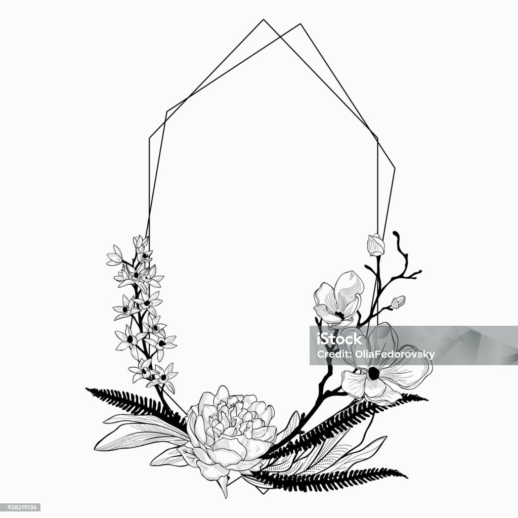 Vector Floristic Frame With Geometric Linear Design Stock Illustration ...