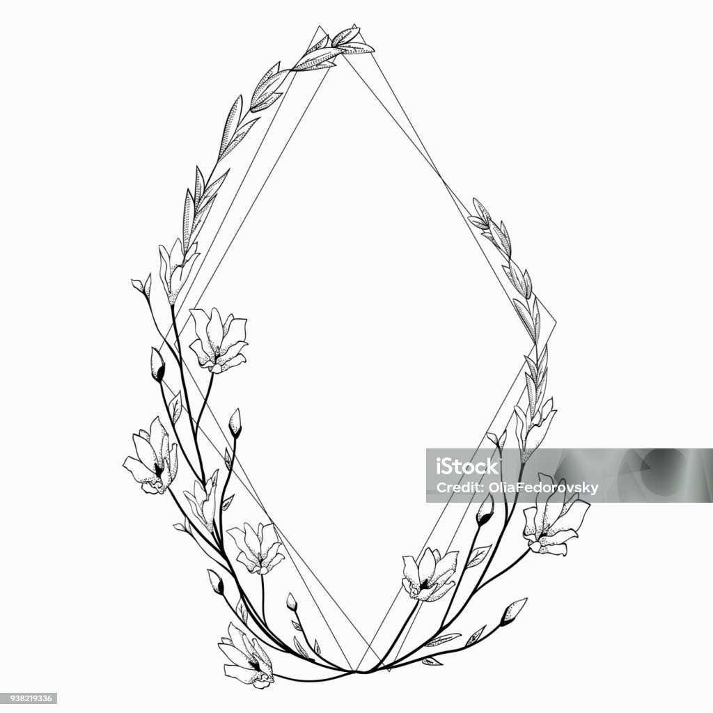 Vector Floristic Frame With Geometric Linear Design Stock Illustration ...