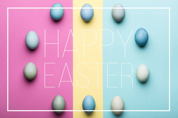 istock Happy Easter pastel coloured background. Hand painted Easter eggs abstract minimal concept. 938222490