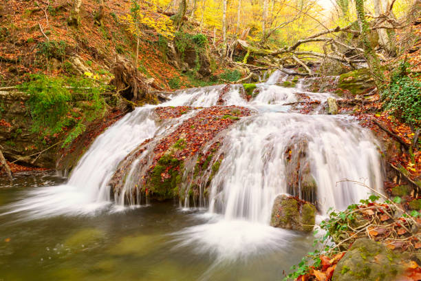istock Small waterfall in an autumn forest in Crimea, Russia. 938226362