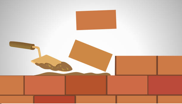 건물 벽 - brick cement bricklayer construction stock illustrations