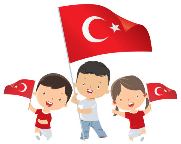 Kids holding Turkey flag vector art illustration