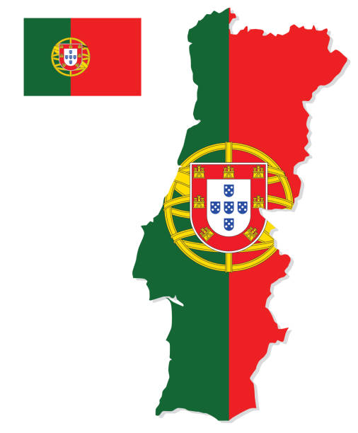 mapa portugalii z flagą - portugal stock illustrations