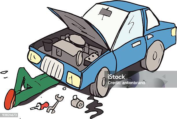 Vetores de Desenho Mecânico Trabalhando Em Um Carro e mais imagens de Carro - Carro, Mecânico de Carro, Clip Art