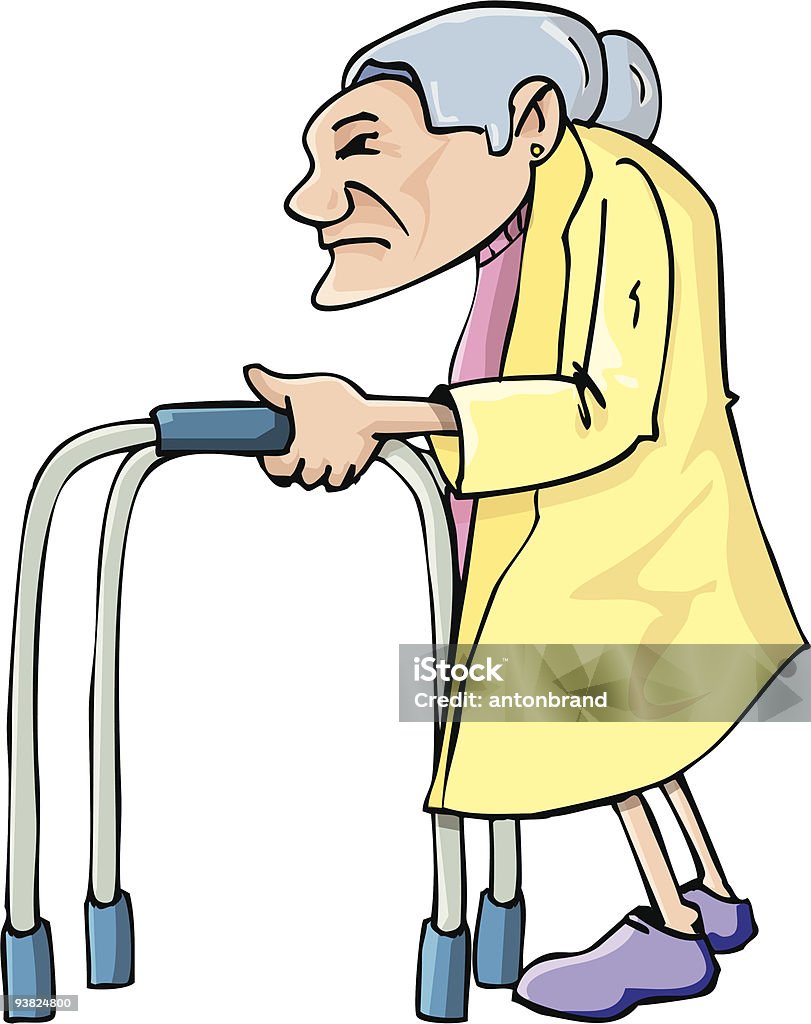 Old lady con walker - arte vectorial de Adulto libre de derechos