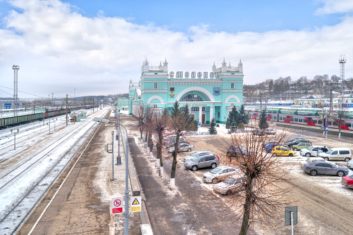 SMOLENSK, RUSSIA - March 08.2018: Beautiful building of the city railway station