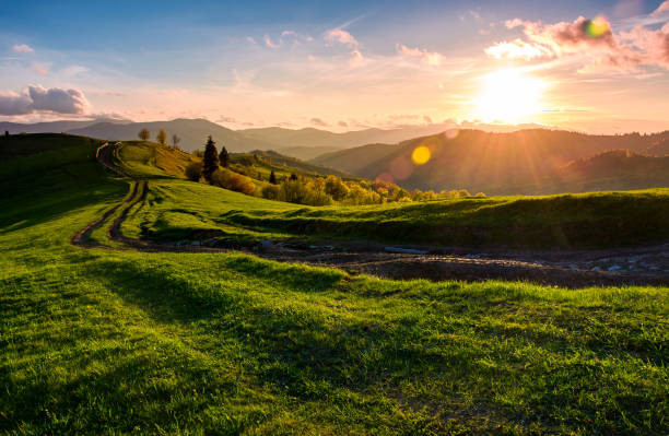 istock winding road along the grassy rural hill at sunset 938259300