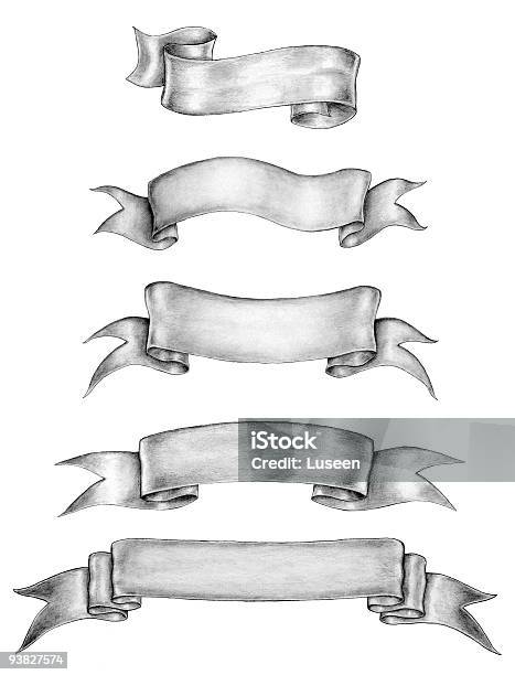 Oldstyle Inkandpencil Drawings Of Ribbon Banners Stock Photo - Download Image Now