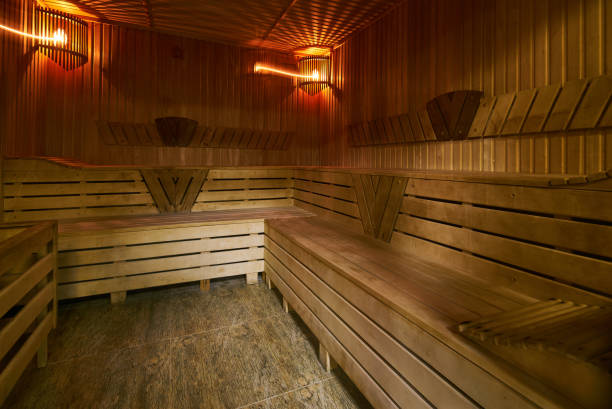 istock Wooden sauna interior 938279860