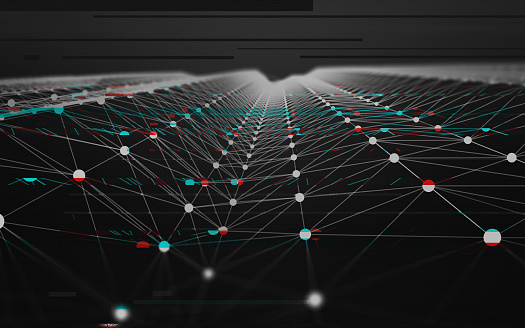 Abstract Glitch Polygonal Data Background with Low Poly Connecting Dots and Lines - Connection Structure - Futuristic HUD Illustration Background