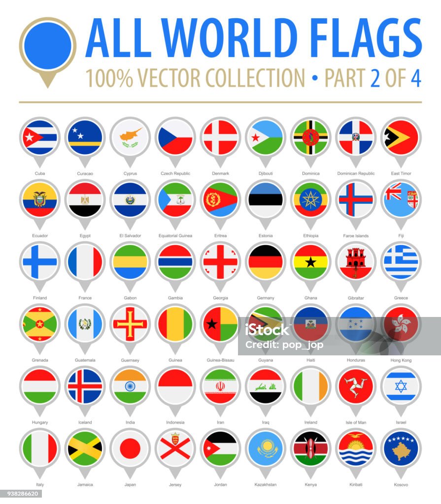 World Flag Round Pins - Vector Flat Icons - Part 2 of 4 Icon Symbol stock vector