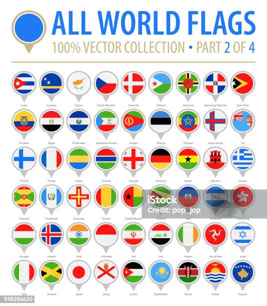 World Flag Round Pins Vector Flat Icons Part 2 Of 4 Stock Illustration - Download Image Now