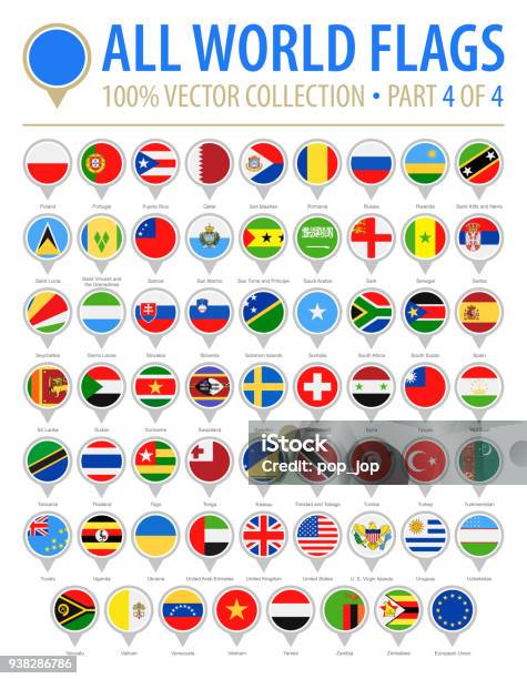 World Flag Round Pins Vector Flat Icons Part 4 Of 4 Stock Illustration - Download Image Now