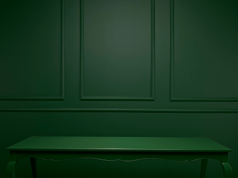 Green table in a green monochrome setting