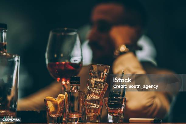 Man Drinking All Day Stock Photo - Download Image Now - Binge Drinking, Bar - Drink Establishment, Bar Counter